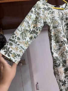 Green Botanical Print Kurta + Dupatta