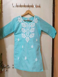 Aqua Blue Embroidered Kurti