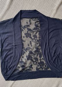 Black Lace-Back Cropped Cardigan