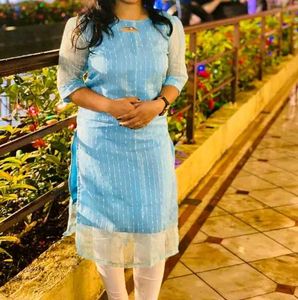 Light Blue Sequence Feeding Kurti