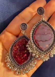 Stylish Silver Earrings Handmade Resin Art