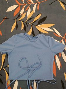 Blue Tie-Waist Crop Top