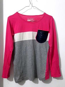 Pink & Grey Long Sleeve Top