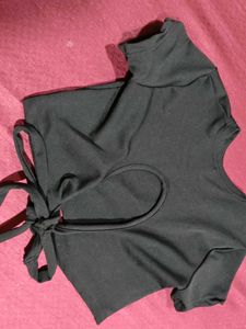 Black Tee backless Can Tie Like A Bow