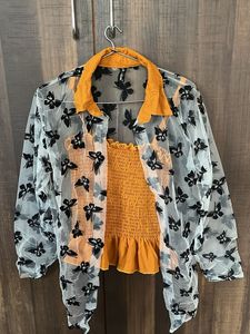 Butterfly Top &amp; Sheer Blouse Set