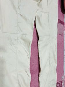 Leather Beige Straight Cutout Pant