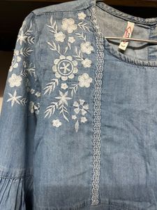 Denim Dress with Embroidery
