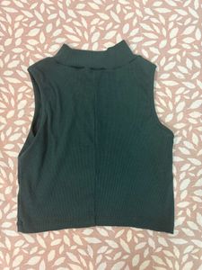 Green Mock Neck Crop Top