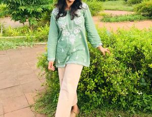 Olive Green Lucknawi Short Kurta