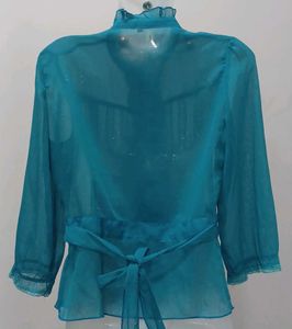Teal Ruffle Blouse