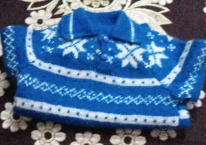 Hand-Knitted Blue and White Sweater