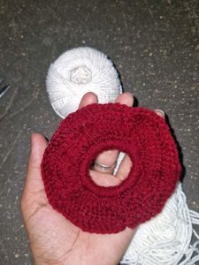 Red Crochet Scrunchie - Handmade Hair Accessory