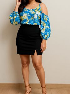 combo Floral Shoulder Top and pencil skirt
