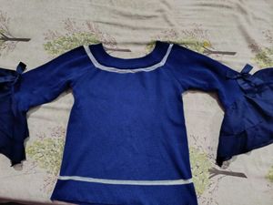 Stylish Blue Bell Sleeve Top
