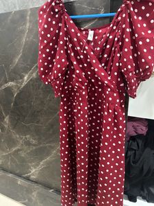 Red Polka Dot Crystal Shantoon Fit &amp; Flare Dress