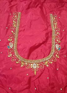Red Maggam Work Blouse Piece