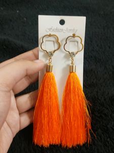 Orange Long Tassel Earrings
