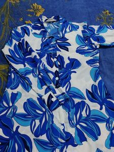 Blue Floral Print Midi Dress