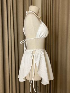White Textured Bikini 3 piece Set