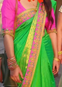 Green Saree with Pink Blouse