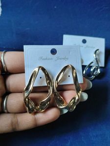 Fashionable Silver and golden Tone Dangle Earrings