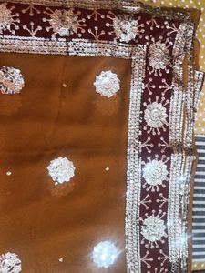 Elegant Brown Saree with Sequins