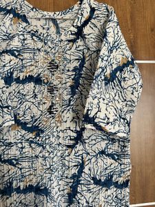 Elegant Navy Blue  Kurti with Mirror Work Neck