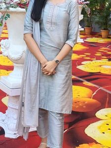 Ishin Grey Embroidered Kurta with Trousers