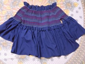 Off-Shoulder Smocked Navy Top