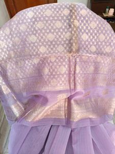 Lavender Chanderi Cotton Zari Saree