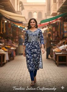 Elegant Blue Floral Kurta