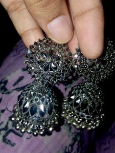 Oxidized Silver Jhumka Earrings