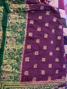 Elegant Green &amp; Maroon Saree