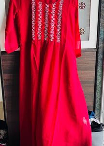 Red Embroidered Kurta