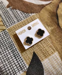 Van Cleef Inspired Black Clover Studs And Bracelet