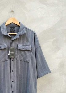 Gray Striped Short Sleeve Shirt