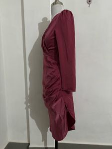 Burgundy Ruched Bodycon Dress