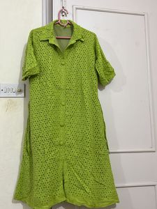 Schiffli Neon Green Beautiful A Line Dress