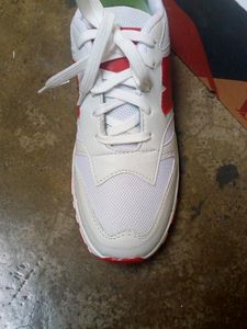 New Balance White &amp; Red Sneakers