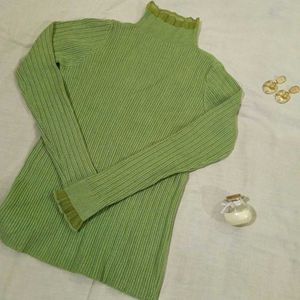 Green Ribbed Knit Top