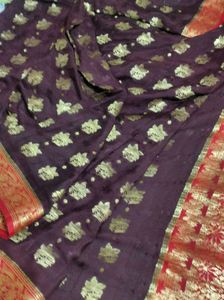 Brown And Red Crepe Silk Saree