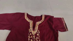 Maroon Embroidered kashmiri work short kurti