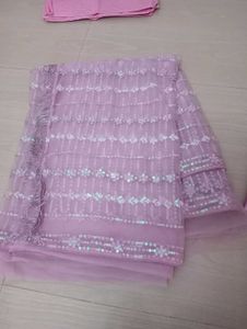 Elegant Party Wear Pink Sparkling Sequin Saree