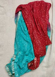 Teal Green Embroidered Kurti with Red Dupatta