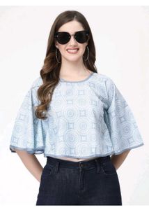 BlueTop & Baby Pink Crop Top