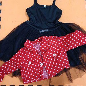 Net Frock Cotton Red Jacket_ Polki Dotted