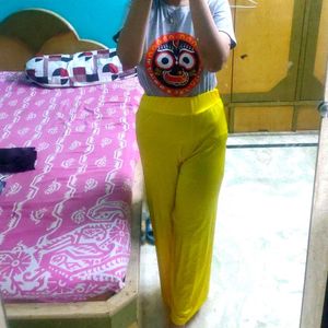 Bright Yellow Striped Palazzo Pants