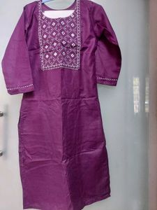 Purple Embroidered Kurti With Straight Pant.