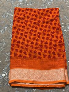 daily wear orange and red shade saree with blouse