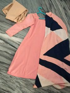 Peach A-line Kurta Set With Printed Dupatta